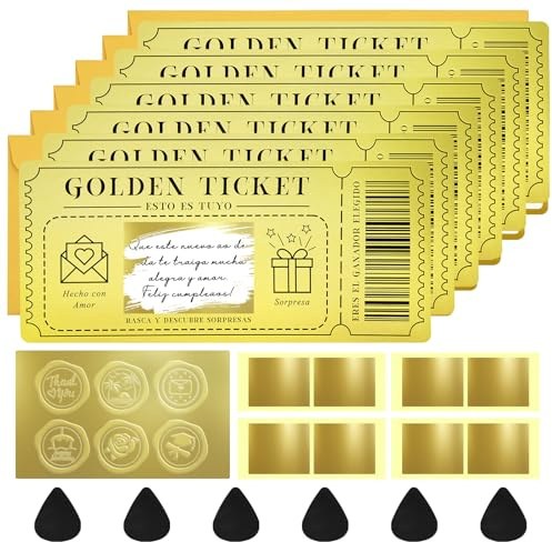 Teyomi 6 Tarjetas rascables Golden Ticket con sobres, boletos sorpresa para rascar y revelar para escribir tu propio especial para cumpleaños, regalos para novias, esposas, tarjetas navideñas