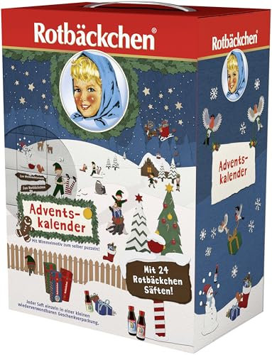 ROTBÄCKCHEN Saft Adventskalender – 24x125 ml Saftfläschchen – 8 beliebte Sorten – Ohne Zuckerzusatz, reich an Vitaminen – Gesunder Adventskalender für Kinder & Erwachsene (2024)
