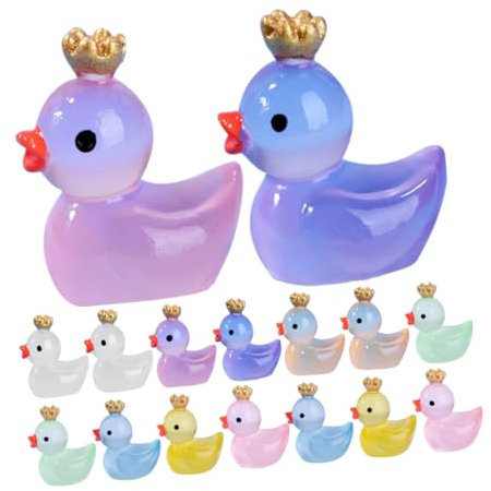 BESTonZON 16stücke Leuchtende Mini-Ente Figurine Aus Harz Für Garten Dekoration Kreative Cartoon-Ente Miniatur Ornament Für Miniaturgärten Puppenhäuser Party Deko Auto Dekoration Für