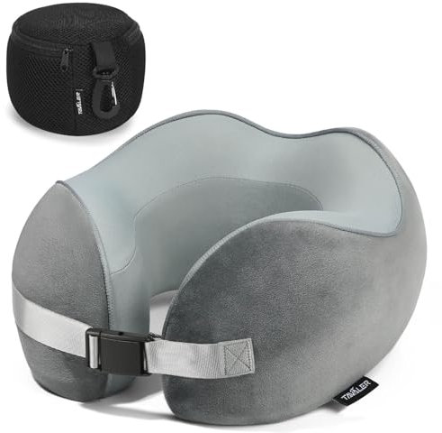 TAVALER Nackenkissen Flugzeug, Reisekissen Flugzeug Memory Foam, Nackenhörnchen Erwachsene Reise, Flugzeug Kissen Einstellbar und Waschbar - Tragbare Travel Pillow Neck (Grau)