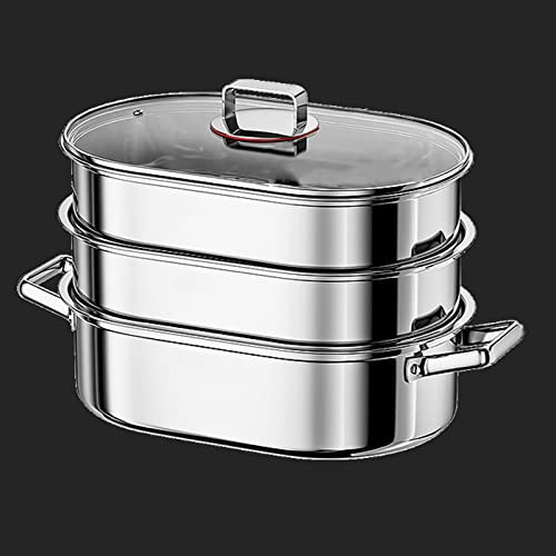 Pentola da Cucina, pentola in Acciaio Inox Resistente Ovale per Pesce, Set di pentole per Cottura a Vapore, pentola per Pesce al Vapore, pentole per arrosti Multiuso e pentola Calda con GRIG