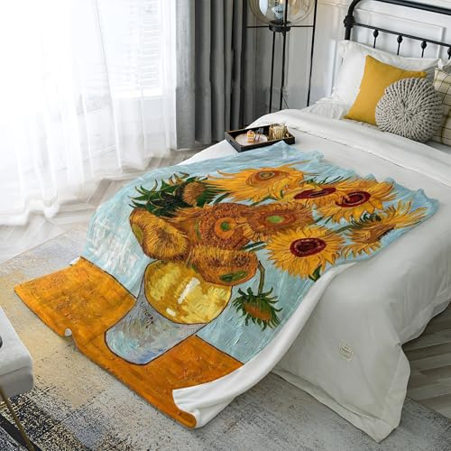 Dipinto a olio floreale di Van Gogh Coperte per gli amanti Coperta girasole per stampa acquerello Coperte Regali per adulti e bambini Coperte in pile di flanella Coperta leggera e morbida Divano per