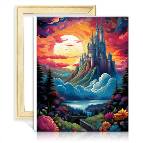 TANGFEIY Ölgemälde-nach-Zahlen-Set, Schloss Neuschwanstein, Ölgemälde-Set für Kinder auf Leinwand mit Pinseln und Acrylpigmenten auf Künstlerbedarf, ohne Rahmen (30 x 40 cm)