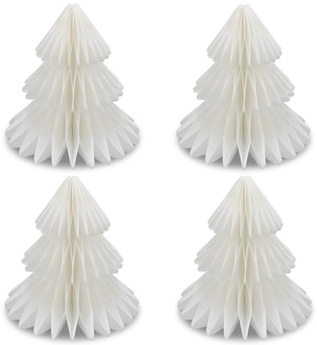 Frau WunderVoll® Papierbaum matt weiß Magnetverschluss 4er Set Ø13cm H14cm / Tannenbaum Weihnachtsbaum Weihnachten Dekoration Tischdeko Weihnachtsdeko Weihnachtsdekoration Fenster-Deko