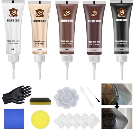 Celiodd 5 Stück Leder Reparatur Set Kunstleder Reparaturset Flüssigleder Leder Reparatur Set Schwarz, Geeignet für Autositze Sofas Lederjacken Lederschuhe und Andere Lederprodukte