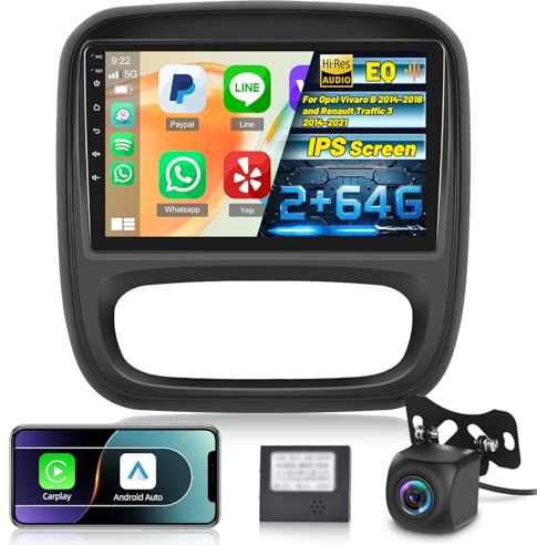 Autoradio per Opel Vivaro B 2014-2018 e Renault Traffic 3 2014-2021, Android [2G+24G] Autoradio Touch Screen con Carplay e Android Senza Fili/Bluetooth/WiFi/Bluetooth/EQ/FM RDS Radio