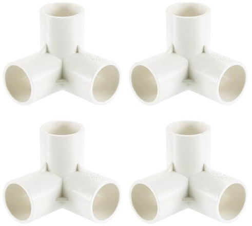 sourcing map Accesorios de PVC de 3/4 pulgadas, 4 conectores de codo de 3 vías, accesorios de esquina de PVC para suministros de agua, muebles de PVC, conexión de tienda de campaña, color blanco