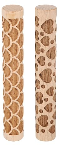 QUARKZMAN 2Pcs Rouleau a Patisserie en Bois 10cm avec Motif Éventail Cœur, Outils de Poterie, Rouleaux à Texture de Grain de Bois pour Argile, Pâte à Modeler, Bricolage