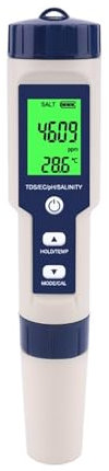 Digitaler Wassertester 5-in-1-Wasserqualitätstester, digitaler TDS/EC/PH/Salzgehalt/Temperaturmesser for Pools, Aquarien, Wasserqualitätsdetektor für Schwimmbad, Salzwasser, Meerwasser, Aquarium