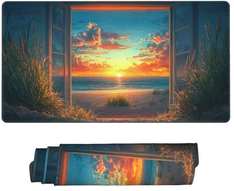 Gaming Mauspad, Mauspad XXL 900 x 400 x 3 mm Mousepad Sea View Sand Dunes Mauspad Gaming Zubehör mit Anti Rutsch Basis Mouse Pad Wasserdicht und Langlebig für Maus und Tastatur, Home Dekoration m-347