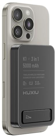 KU XIU Für Magsafe Powerbank, 15W Schnelles Wireless Powerbank, 5,000mAh 3-in-1 Faltbare Reise Externe Akkupack mit Ständer, für iPhone 16/15/14/13/12,für iWatch,für Airpods(USB-C-Kabel Enthalten)