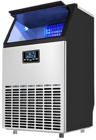 Máquina de hielo comercial, máquina para fabricar hielo industrial, máquina de cubitos de hielo de acero inoxidable independiente con capacidad de almacenamiento de hielo de 15 kg, para bares,80KG/24H
