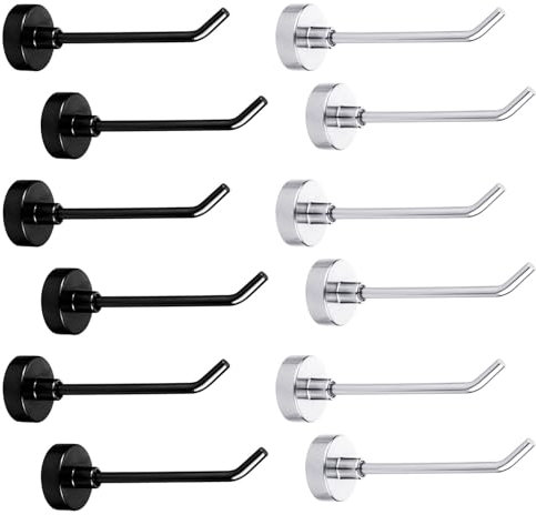 Tinoaly 12pz Grandi Ganci Magnetici Resistenti, 7,1cm Lunghi Appendini Magnetici per Navi da Crociera Ganci da Parete per Appendere Casa Cucina Frigorifero Garage Forniture(Argento, Nero)