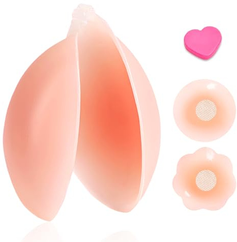 Xbessc Sujetador Invisible Silicona, Sujetador Adhesivo Push Up Reutilizable, Sujetadores Sin Espalda Lifting Bra Sin Tirantes con 2 Pares Pezoneras y Jabón para Vestidos Escotados y Fiestas