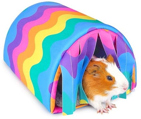 Hedgeink Guinea Pig Bed with Curtain Guinea Pig Tunnel Soft Rabbit Hideout Hamster House with Cushion Washable Rabbit Cage for Chinchilla Ferrets Bunny