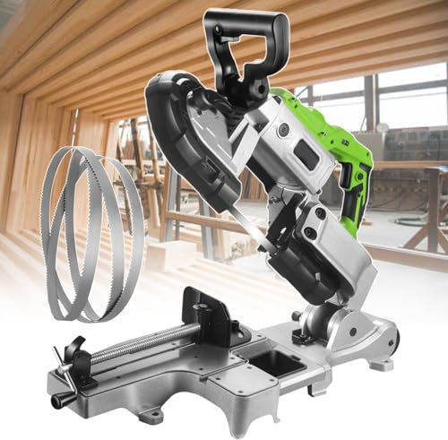 FLNOZAMZ Scie à Ruban d'atelier Professionnelle | Coupe-métal/Bois Portable 1100W | Angle d'onglet de 0 à 45° | Technologie de Coupe à Froid | Coupe sans étincelle | Roues