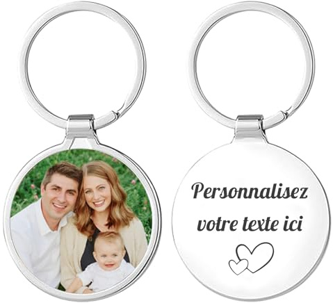 FKF Porte Clef Personnalisé avec Photo Texte Porte-Clés Personnalisable | Porte Clé Photo Personnalisables en Acier Inoxydable Personnalisable Cadeau Pour Hommes Femmes Papa Petit Ami