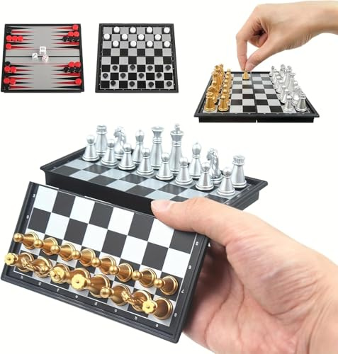 Schachspiel Magnetisch, 20 X 20CM Mini Schach, 3-in-1 Reiseschach Klein, Schachspiele für Kinder, Schachbrett Einklappbar, Geeignet für Kinder und Erwachsene, Partys und Reisen