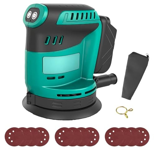 Cordless Random Orbital Sander 125mm, Compatible with Makita 18V Battery,with 12Pcs Sanding Sheets,3 Variable Speeds Rotating Sander,for Sanding Polishing Wood (No Battery)