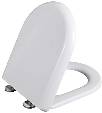 D Shape Soft Close Toilet Seat - Heavy Duty UF Material Top Fixing Adjustable Metal Hinges White Loo Lid for Easy Installation & Comfort
