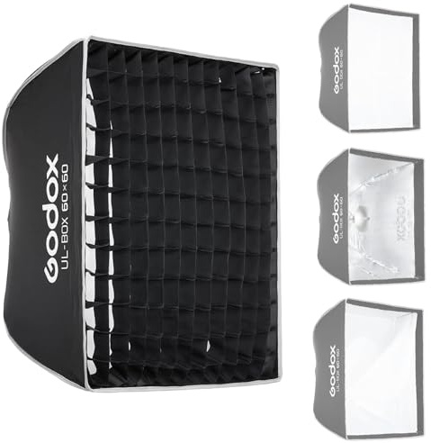 Godox Softbox Carrée 60 x 60 cm (24x24) avec Monture Bowens | UL-BOX-60 24/60cm Pliable à Déploiement Rapide, Grille et Diffuseur, Compatible Godox/SMALLRIG/Neewer/Aputure