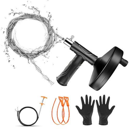 Drain Snake,10M Heavy Duty Toilet Auger,Drain Unblocker Tool,Drain Auger for Sink and Drain Unblocking, Hair Clog Remover Pipe Snake with Gloves for Kitchen, Bathrom and Shower Sink