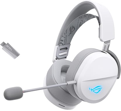 ASUS ROG Pelta White - Casque Gaming sans Fil - connectivité tri-Mode avec Speednova, membranes de 50mm plaquées en Titane, Micro à Bande ultralarge de 10mm, Batterie de 60 Heures, Poids de 309g