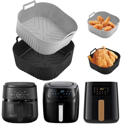 Molde Silicona Freidora de Aire, Silicona Alimentaria, 2 Unidades Complementos Freidora de Aire con Asas Anticalóricas, Compatibles con CREATE 4,2L, Moulinex EZ5058 4,2L/ 5L, Narvi 4,2L/5L, JOCCA 5L