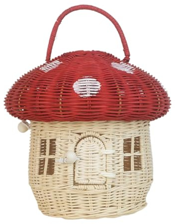 Futterkorb - Pilzkorb | Rattankörbe für Picknickgebrauch, gewebte Körbe mit Deckel, Weiden-Picknick, gewebte Aufbewahrung für Puppenhaus Display