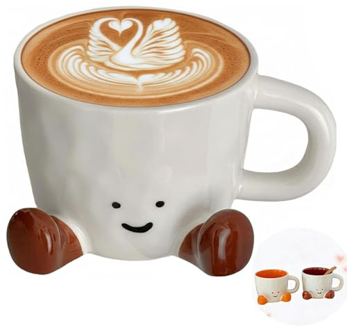 Novelty Tea Cup with Feet, Cute Ceramic Mugs, Funny Desk Mug for Men & Women, Multipurpose Home Office Decor Accessory, Ideal Birthday Valentine's Day Gift for Coffee Tea Milk Cocoa (Brown)