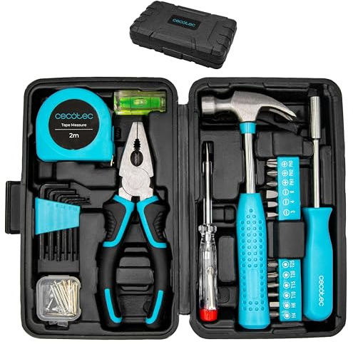 Cecotec Boîte à Outils 68 Pièces ToolBox EasyGo. Étui Ultra-compact et Portable, Comprend Marteau, Mètre, Tournevis et Plus, Organisation Interne Optimisée, Idéal pour Maison et Voiture