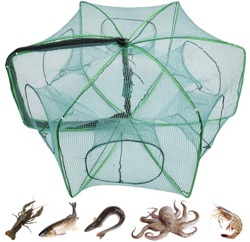 TUZHE Köderfischreuse Aalreuse Reuse für Fischfang 6 Löche | Fischreuse Köder Faltbare Fischfalle Krebsreuse