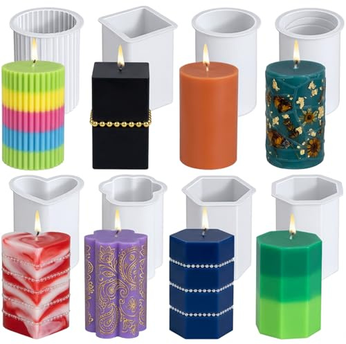 8 Stück Kerzenformen Silikon, Kerzen Gießen Formen, 3D Silikonformen Gießformen Kerzen, Wiederverwendbare Kerzenformen zum Gießen, Kerzengießformen, für DIY Duftkerzen