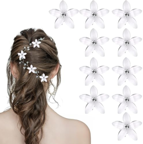 10 stycken vita små blommor, hårspännen, nattvardsgång, hårsmycken för flickor, hårsmycken, bröllop, strass, hårklämma för kvinnor, brud, flickor, bröllop, fotografering