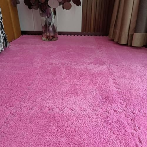 Plüsch-Krabbelmatte, Plüsch-Puzzle-Schaumstoff-Bodenmatte, quadratischer, ineinandergreifender Teppich, Mehrfarbig, mehrere Größen(Rose Red,60x60cm)