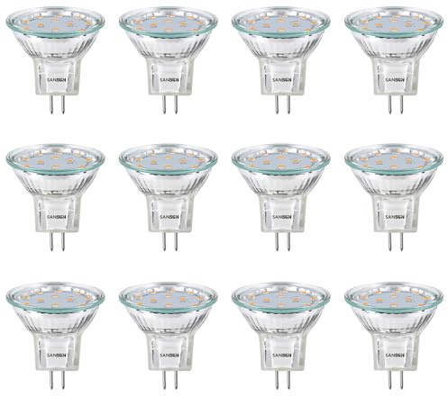 SANSUN 3W MR11 LED Landscape Light Bulbs, Low Voltage 12V 20W Halogen Replacement for Outdoor Landscape Spotlight and Indoor Track Light, GU4 Bi-Pin Base, Soft White 3000K, Non-Dimmable, (Pack of 12)