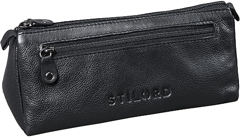 STILORD Alexis Vintage Leder Etui Stiftemappe mit 2 Fächern und Reißverschluss Federtasche Federmäppchen Schlampermäppchen Echtes Leder Farbe:Espresso - braun
