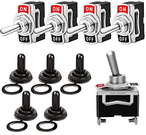 QitinDasen 5Pcs Premium Car Toggle Switch with Waterproof Cover, ON-OFF 2 Position 2 Pins SPST Auto Rocker Switch, Metal Mini Rocker Toggle Switch, for Car Truck Boat (15A 250VAC / 20A 125VAC)