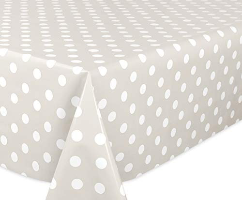 Taupe, Punkte Weiß Wachstuchtischdecke glatt abwischbar Garten Tischdecke RUND OVAL ECKIG, Größe wählbar (Eckig 140x160 cm)
