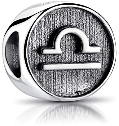 MATERIA Sternzeichen Anhänger Silber 925 - Beads Perle 12 Tierkreiszeichen Charms für Armband oder Kette antik schwarz