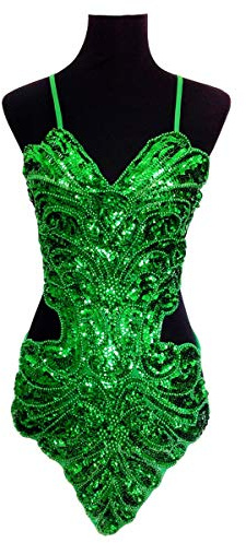 Grouptap Abito da Spettacolo per Donne da Ballo con Paillettes Senza Schienale con Paillettes Fantasia Latina Verde (Senza Gonna) per Abito da Donna Tango Samba Rumba (Verde, Taglia Unica)