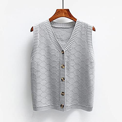 VBHJK Knitted Waistcoats,Womens V Neck Gilets Knitted Vest Pure Color Thin Cardigan Jacket Geometric Jacquard Casual Tank Top Vintage Sweater Sleeveless Waistcoat Jumper Uniform Preppy Style,Gray,M