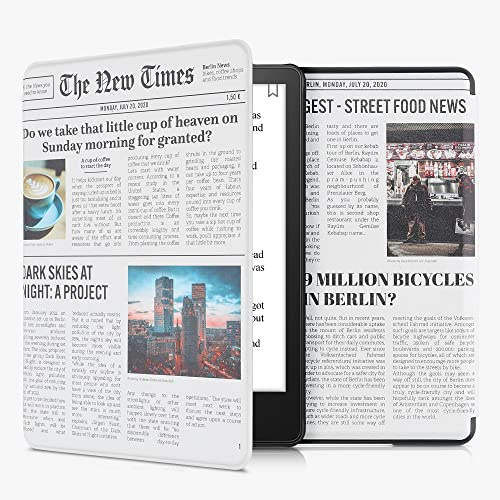 kwmobile Klapphülle kompatibel mit Amazon Kindle Paperwhite 11. Generation 2021 Hülle - Flipcase für Kindle Paperwhite Hülle mit Magnetverschluss - Newspaper