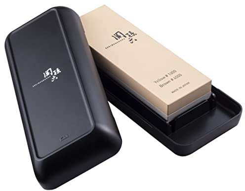 KAI Seki Magoroku Combination Sharpening Stone, grit: 1000/4000 - Japanese Knife Sharpener for fine Sharpening and polishing - 1000 4000 Whetstone for Knives, usable Surface 18.5 x 6.5