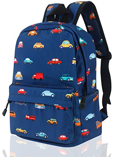 Jarler Kids Backpack Boys Space Rucksack Large Size Toddler Kids Children's School Bag 14L Daypack Bag Preschool Kindergarten Toddler Canvas Backpack（L, Dark Blue Car）