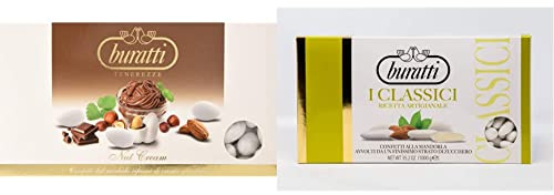 Buratti Confetti con Ripieno al Gusto di Gianduia, Tenerezze Nut Cream - 1000 g & alla Mandorla Intera Bianchi - 1000 g