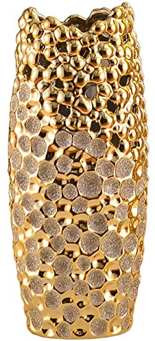 Gold-Keramik-Vase, große Bodenvase, 14,2 Zoll hoch für kreative ausgehöhlte Moderne rustikale Home Decor Vase, Freunde und Familie (Color : Gold, S : 16x13x36cm)