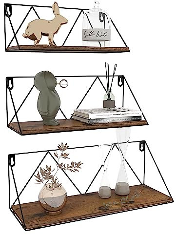 EYMPEU Estanterias de Pared Madera, Juego de 3 Estantes Flotantes de Pared, Triángulos, para el la Cocina, el Baño, la Sala de Estar y la Oficina.