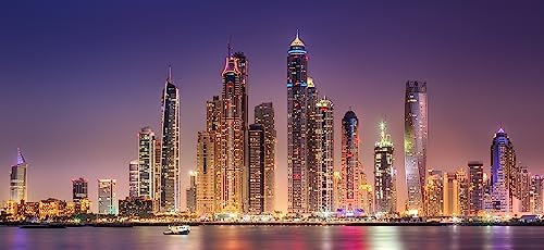 Cuadro compuesto de aluminio 90 x 40 cm: vista de la bahía de Dubái desde Palm Jumeirah, Emiratos Árabes Unidos (123114724)