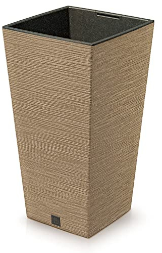 Vaso per Fiori piante Quadrato Furu Square ECO WOOD Decorativo in Plastica e Legno 33% cm da Interno Esterno 30x30x55 cm Quadrato Marrone Design Moderno 35 Litri